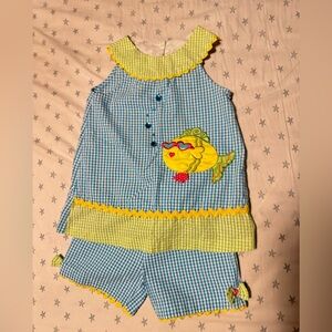 Rare Editions Girls Beach Appliqué Seersucker Top and Shorts Set
